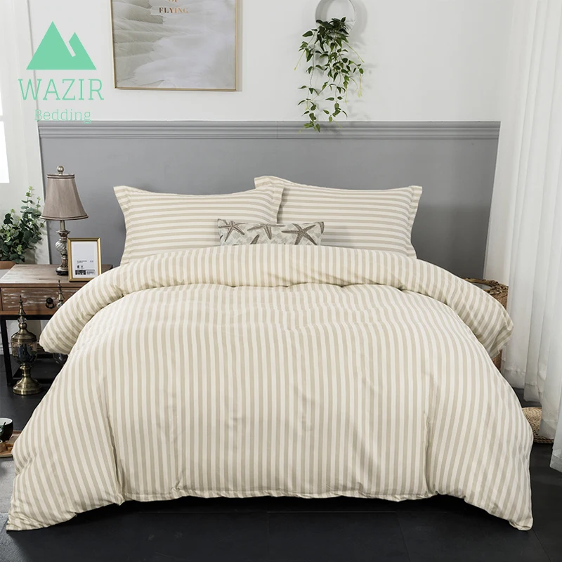 

WAZIR Satin Stripe Edredon Simple Style Bedding Set 3pcs Duvet Cover Pillowcases Home Textile Bedroom Bedclothes Home & Living