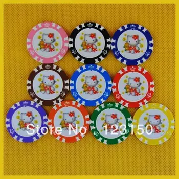 

PK-6006 Hello Kitty 50pcs/pack Clay 14g Poker Chips insert metal 11 denomination