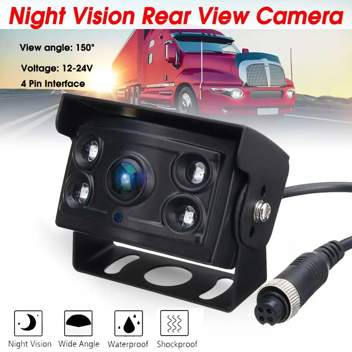 

12-24V CCD 150 degree 4 LED Night Vision Waterproof Rear View Reverse Camera Truck Lorry Bus Vehicle Cameras