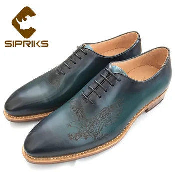 

Sipriks mens patina leather shoes italian custom Sewing welted shoes with painting eagle square toe oxfords boss official flat
