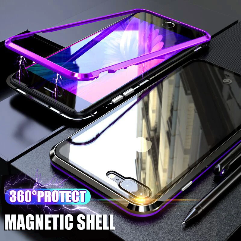 

Luxury 360 Magnet Full Case Cover On The For IPhone 7 6 6s 8 Plus Phone Case For IPhone 6 6s 8 7 Plus Back Glass Shockproof Case