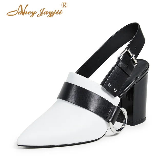 Buy Black And White Mixed Colors Women Slingbacks Pumps Chunky Heels Fashion