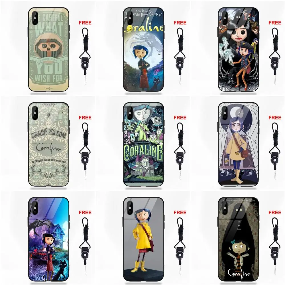 

Cartoon Girl Coraline Vintage For Apple iPhone 5 5C 5S SE 6 6S 7 8 Plus X XS Max XR Soft TPU Frame+Tempered Glass Hipster Case