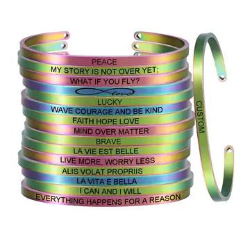

10pcs Personal Colorful Randomly Dazzling Positive Inspirational Quote Handmade Cuff Mantra Bracelets For Women Best Gift SL-097