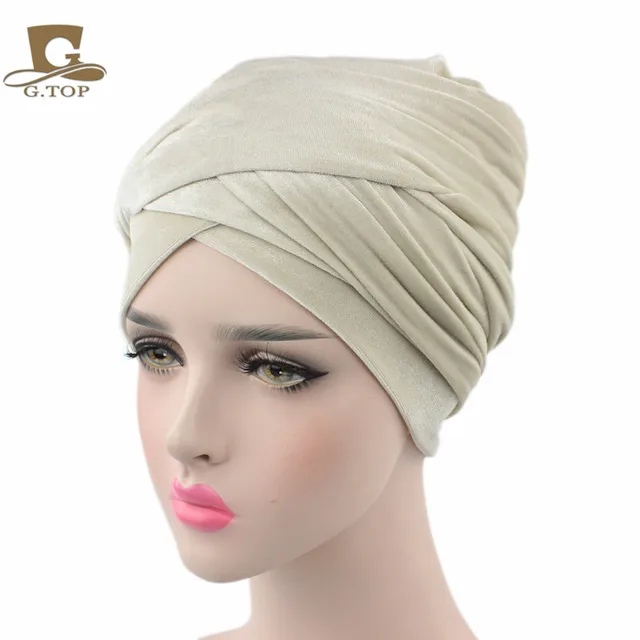 NEW Luxury pleated velvet magic Turban hijab Head Wrap