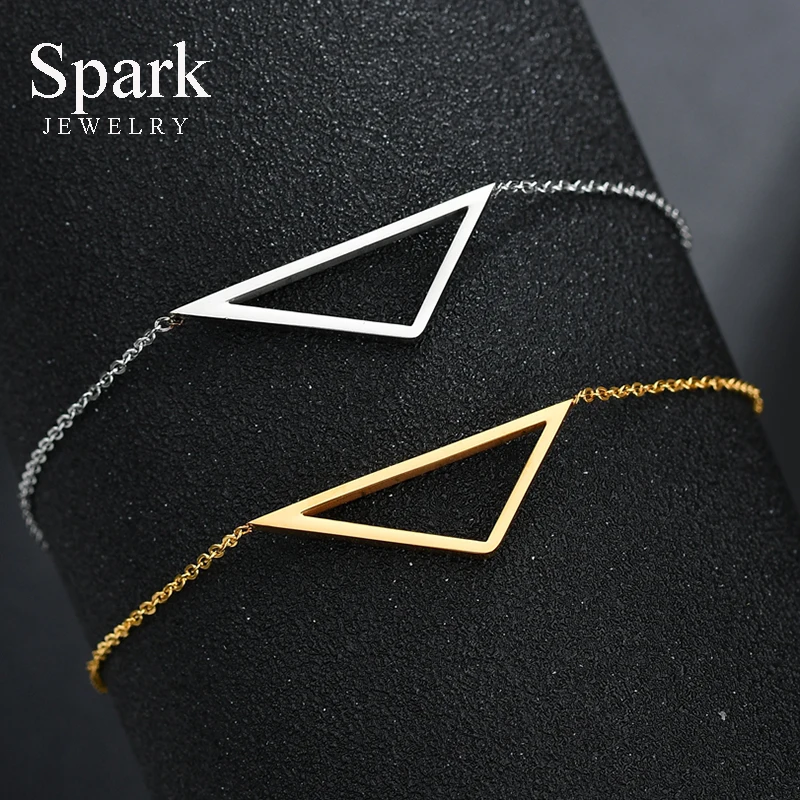 

Simple Stainelss Steel Hollow Triangle Bracelets For Women Charm Adjustable Gold Color Link Bracelets & Bangle Wedding Gift