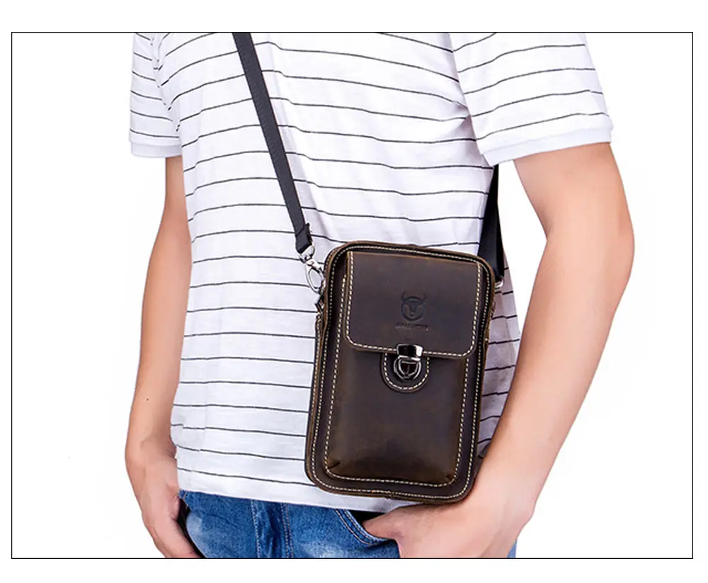 BUBULLCAPTAIN Genuine Leather Male Waist Packs Phone Pouch Bags Waist Bag Men's Small Chest Shoulder Belt Bags Fashion Men Bags