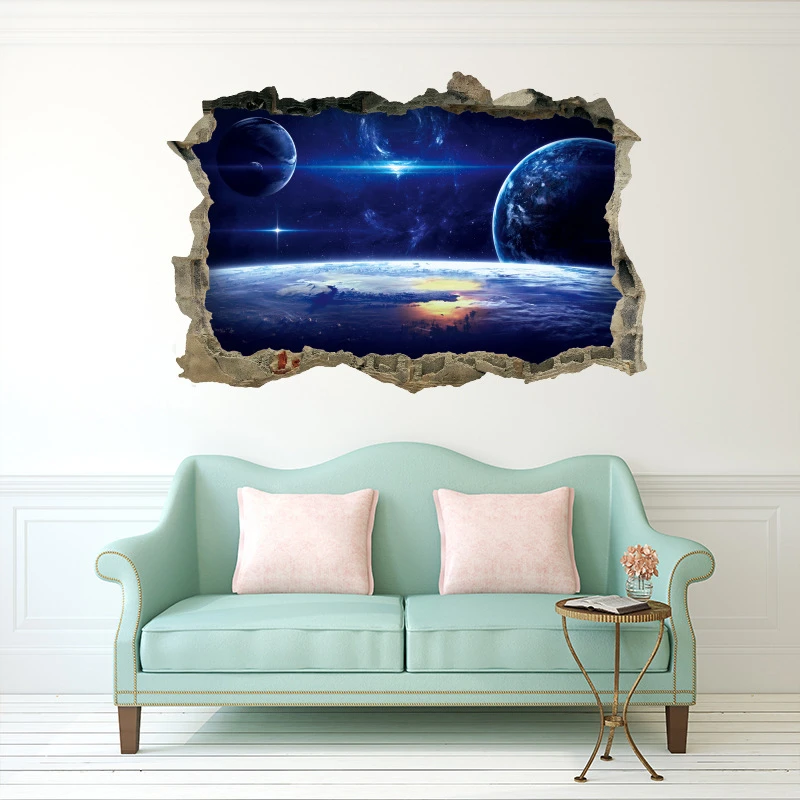 JX-LCLYL 3D Galaxy Stars Planets Universe Space Wall Mural Paper Wall Art Stickers Decor