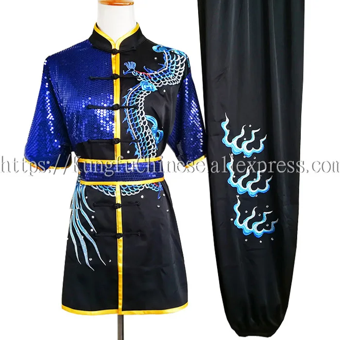 

Chinese Wushu uniform Kungfu clothing Martial arts suit Embroidered Demo outfit for men boy women girl kids children adults