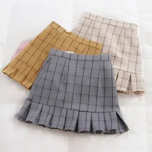 Женские мини юбки с высокой талией Harajuku милые юбки плиссированные винтажные клетчатые юбки 4 цвета модные мини юбки# A007