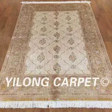 Yilong 4,5 'x6. 5' ручной Шелковый персидский ковровое покрытие декор бежевый элегантный Шелковый коврик(ZQG143A4.5x6.5