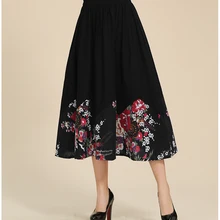 KYQIAO женские юбки faldas mujer moda Женская Осенняя Весенняя Мехико стиль этнический дизайн Длинная черная юбка миди с вышивкой