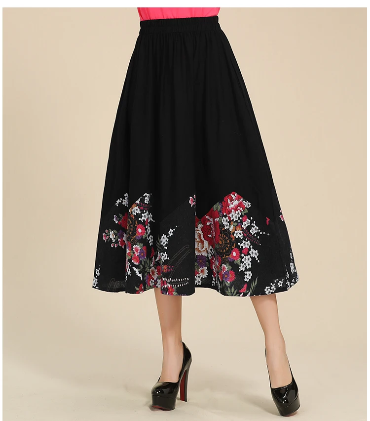 

KYQIAO women skirts faldas mujer moda female autumn spring Mexico style ethnic design long black embroidery midi skirt