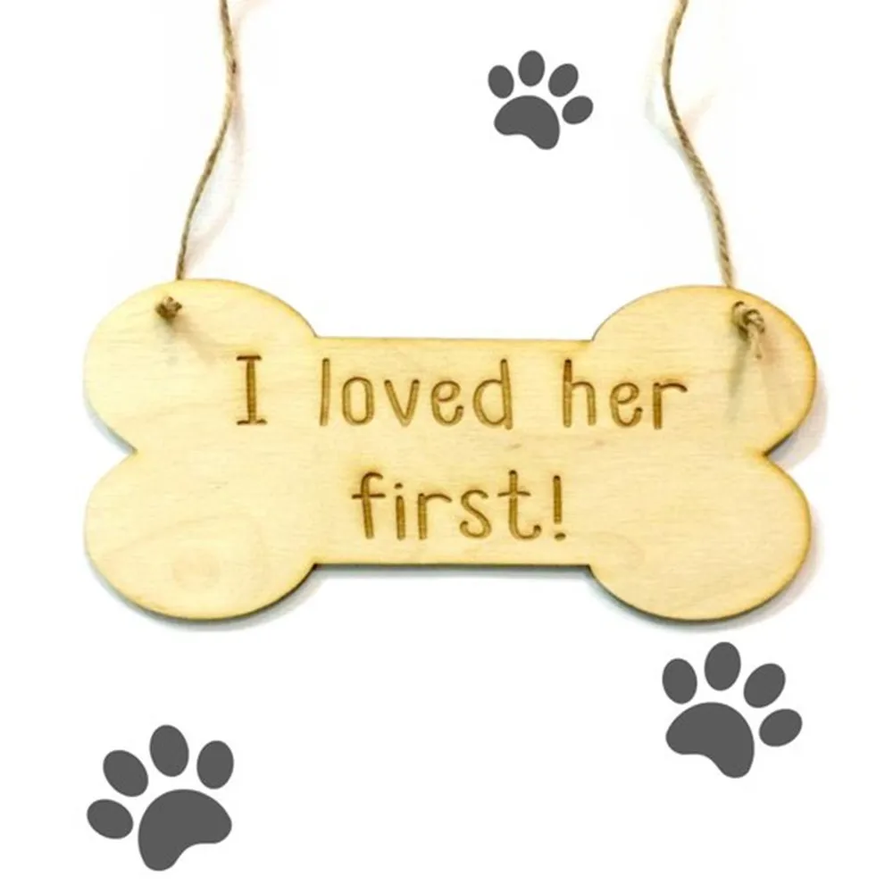 Подгонянная в форме кости деревянная Свадебная табличка я люблю ее первый деревянный знак Pet Dog анонс фото prop