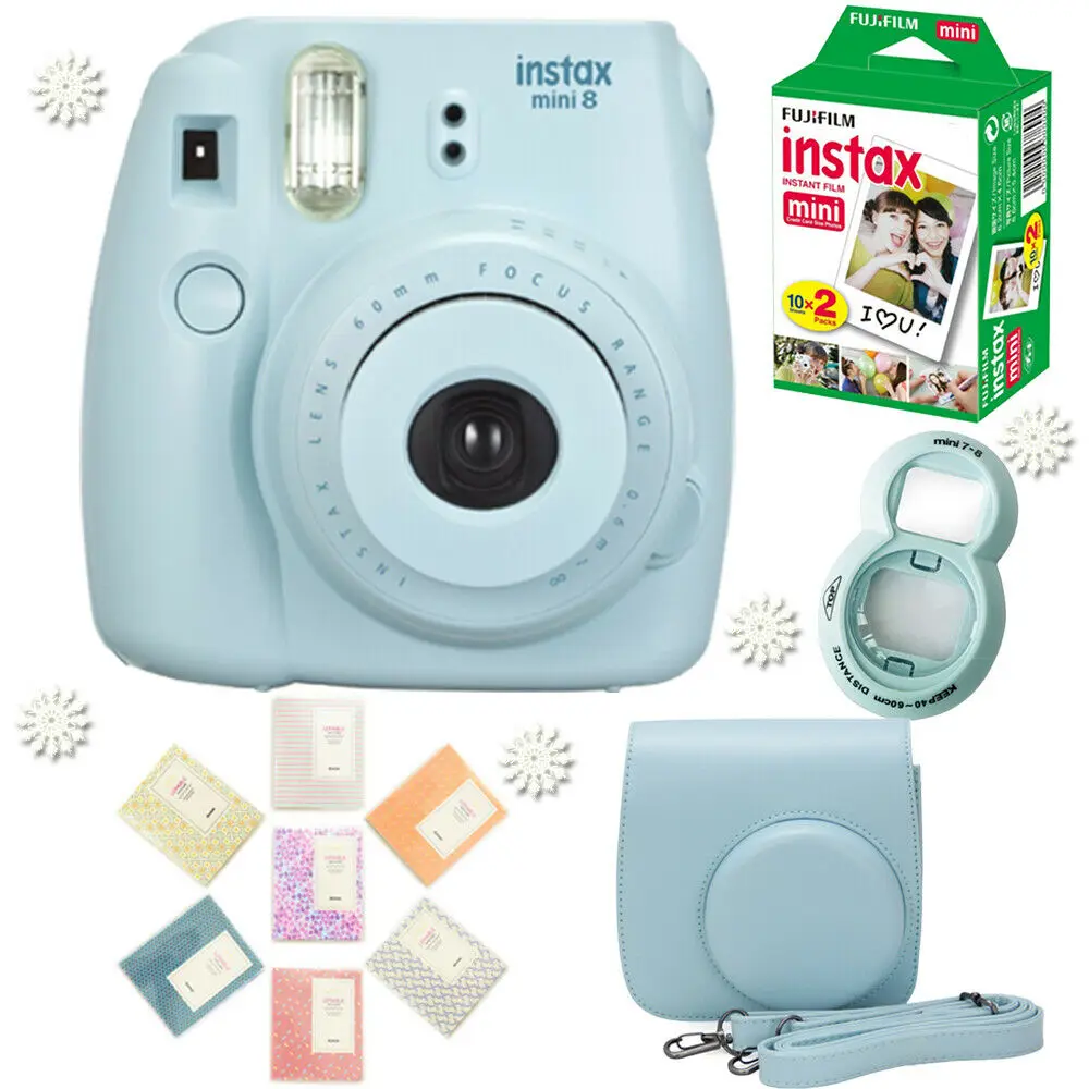 

Fujifilm Instax Mini 8 Camera + Fuji 20 Photos Instant Instax Mini 9 White Film + 64 Pockets Album + PU Case Bag+ Close up lens