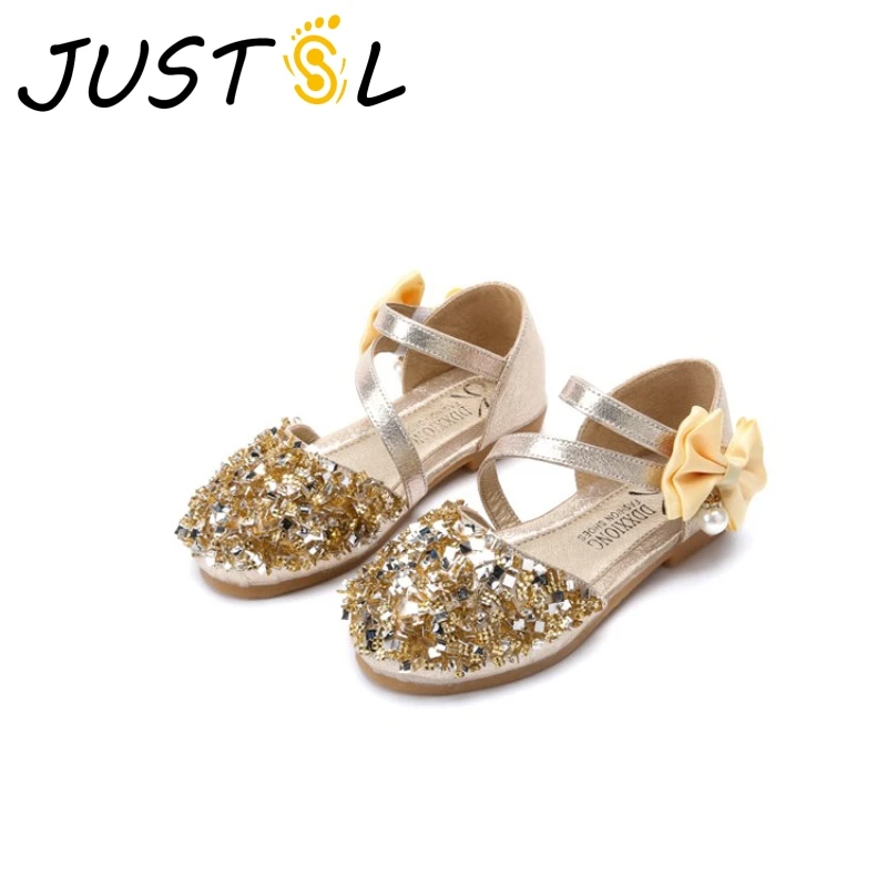 Женские кожаные сандалии JUSTSL с блестками и бантом на лето размеры 21 36|sandals kids|sandals
