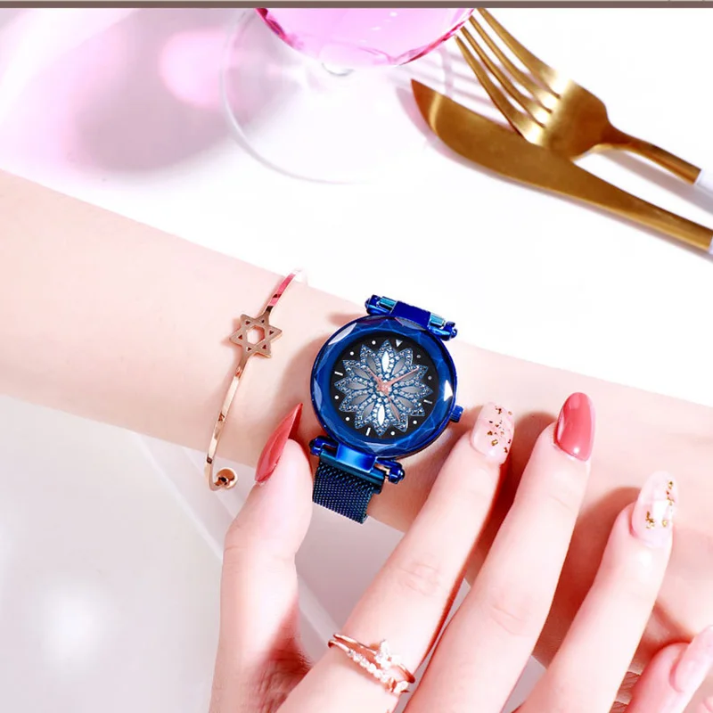 

Luxury Rose Gold Womens Watches 2019 New Fashion Ladies Dress Clock Mesh Steel Waterproof Female Starry Sky Wristwatch Gift Lady