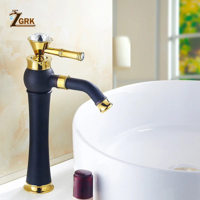

ZGRK Classic Beautiful Deck Mounted Single Handle Counter top Basin Faucet Gold Brass Hot and Cold Water Bathroom Mixer Taps