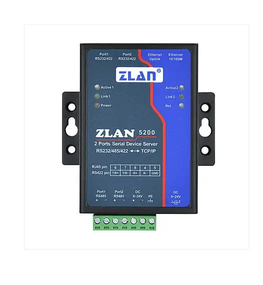 Последовательный сервера 2 Порты и разъёмы 2 232 Ethernet 2 485 Ethernet Dual Network ZLAN5200