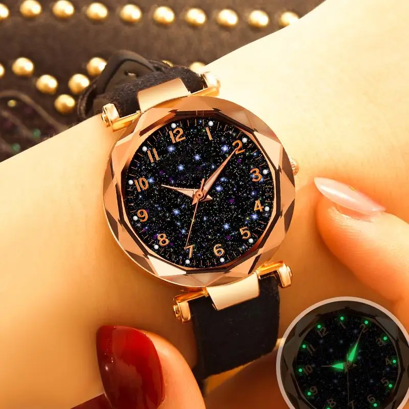 

Women Starry Sky Watch Luxury Leather Band Number Dial Quartz Wristwatch Ladies Female Casual Dress Watches Reloj Mujer