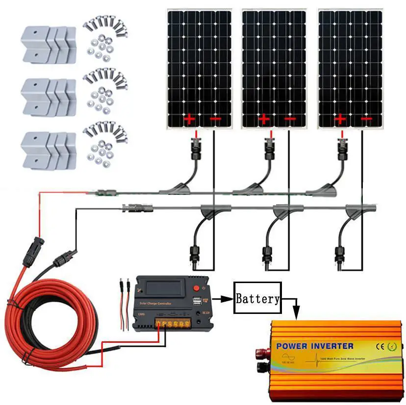 

OFF GRID 300W SOLAR SYSTEM 3X 100W MONO SOLAR PANEL CHARGING 12V CAMPER POWER RV