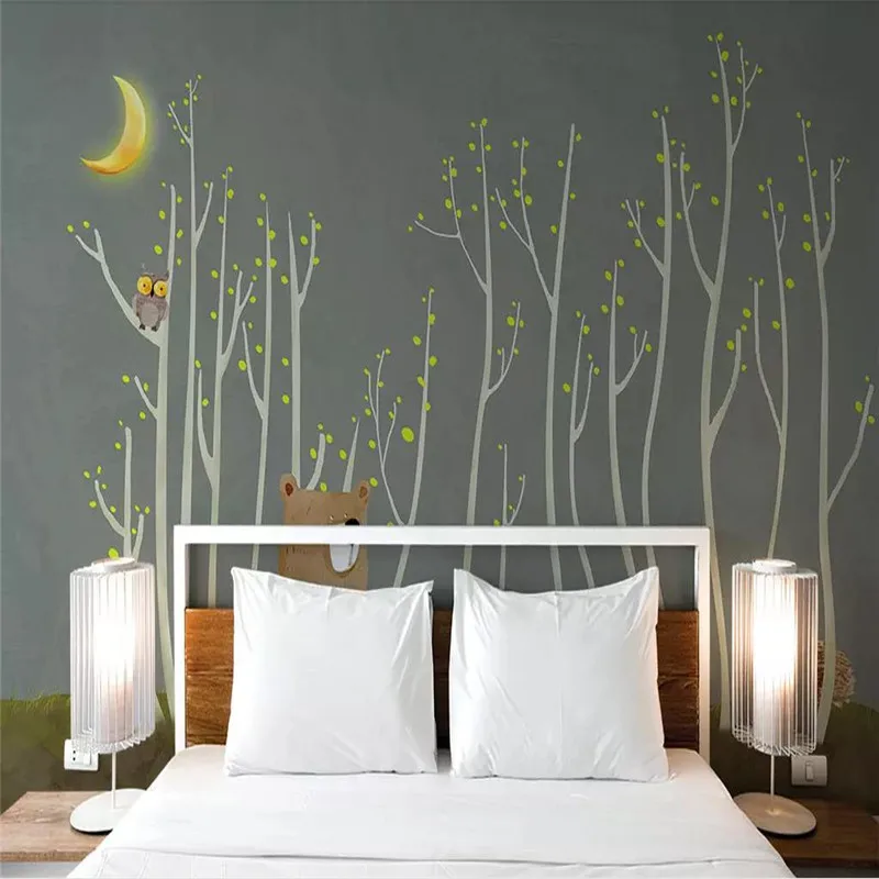 Customized 3d wallpaper Nordic hand-painted woods small animals children background wall high-grade waterproof material Customized 3d wallpaper Nordic hand-painted woods small animals children background wall high-grade waterproof material