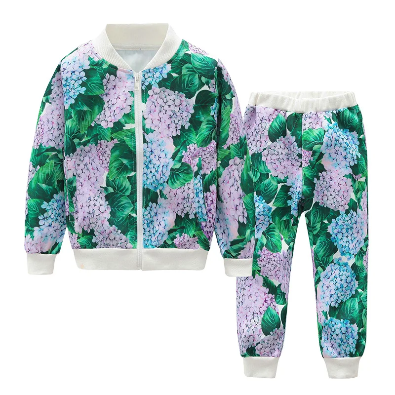 

Fashion Kids Girls Clothing Sets 2019 Girl Sportswear Suits Long Sleeve Rose Floral Girls jackets & Pants Kids Clothes Set