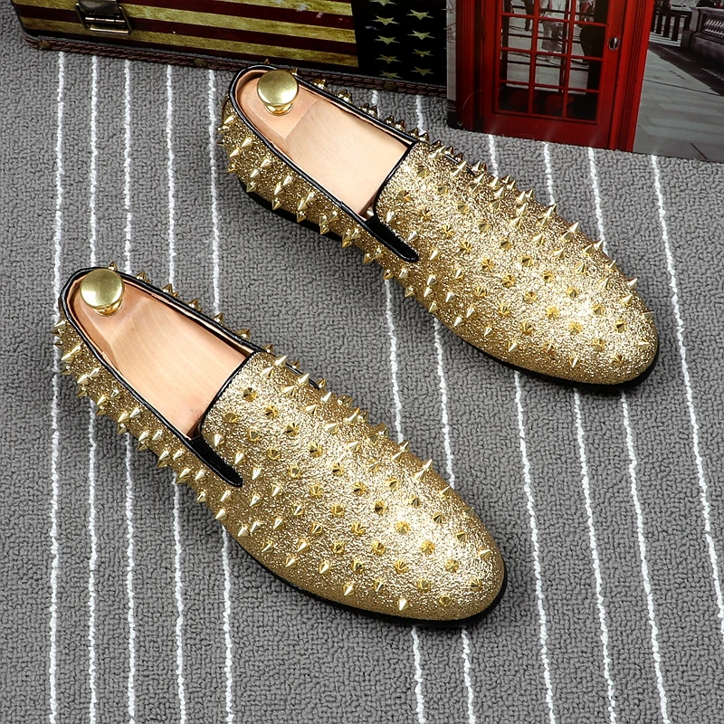 

Stephoes 2019 Men Punk Loafers Rivets British Style Breathable Fashion Bling Shoes Luxury Nightclub Casual Shoes Hot Sale