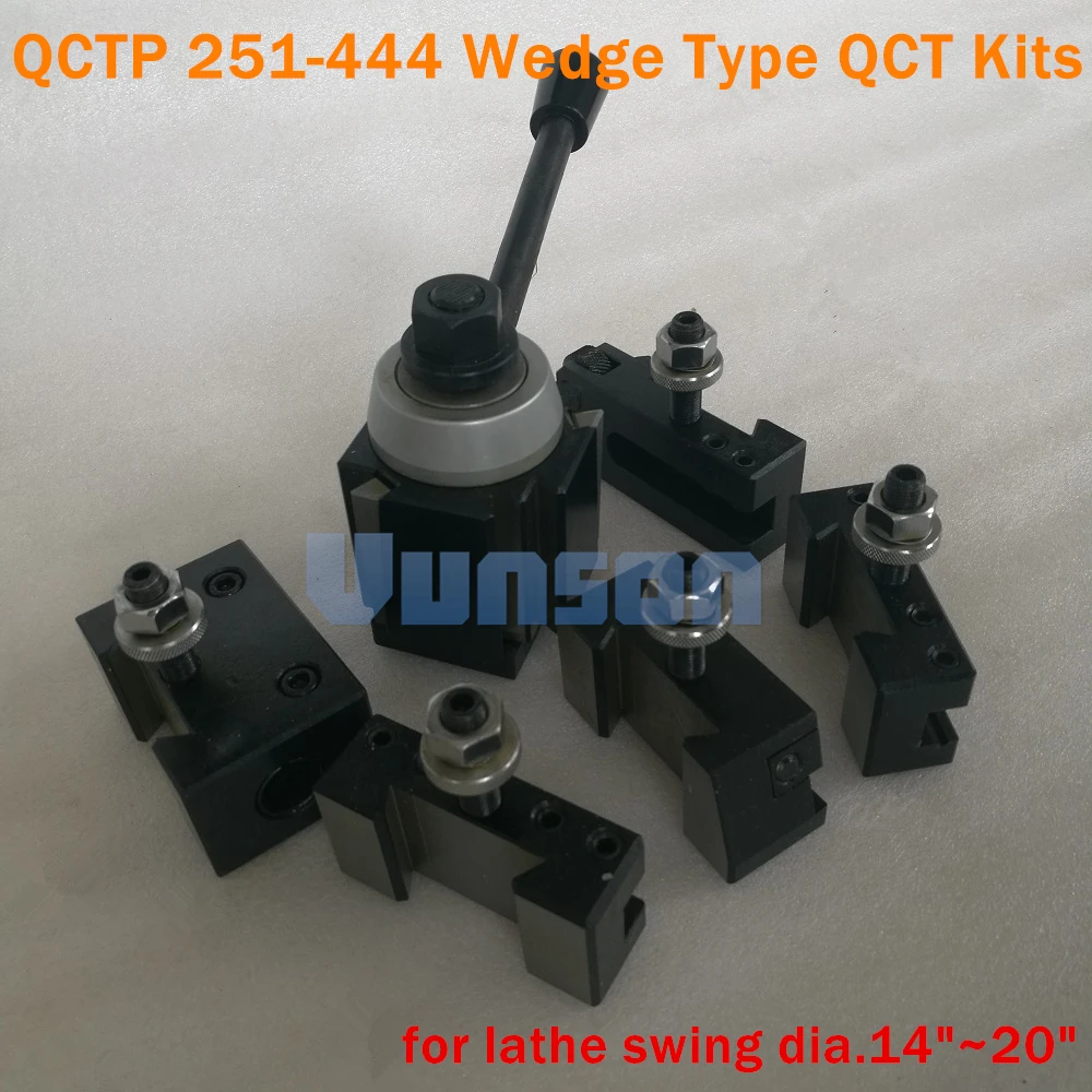 

QCTP 251-444 Wedge Type quick change tool QCT Kits 1pcs 444 tool post turret+5pcs tool holders for Swing dia. 14"~20" Lathe