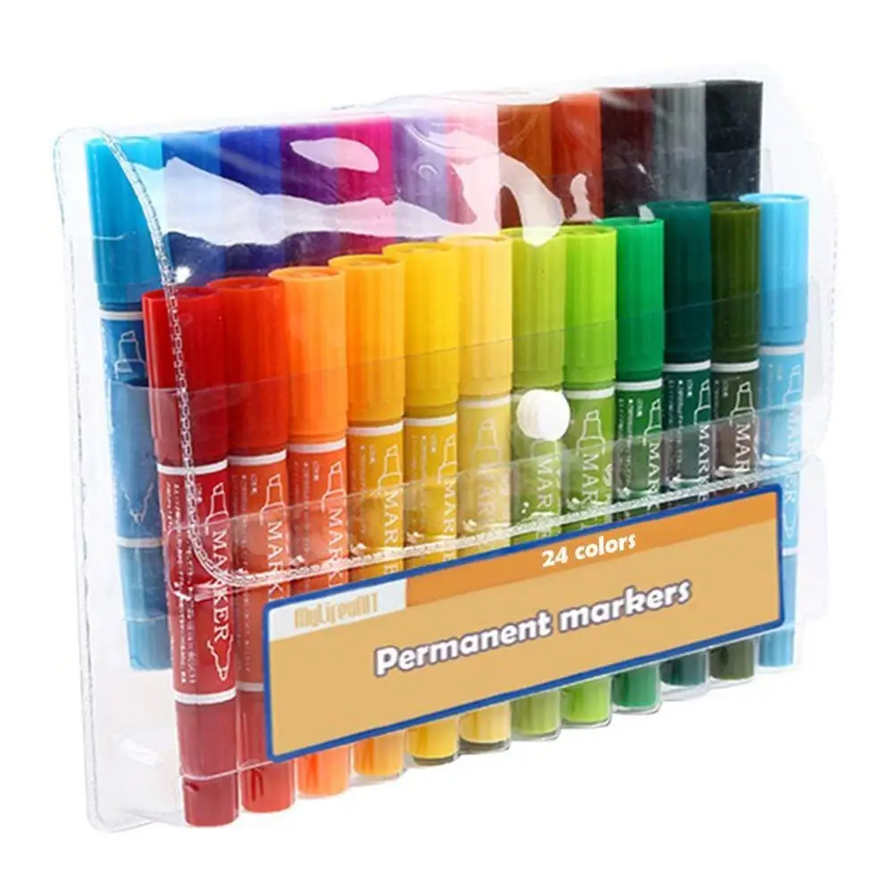 

Colors Markers Pen Set, Dual Tip Chisel Point Permanent Markers, Assorted Colors (24 Colors)