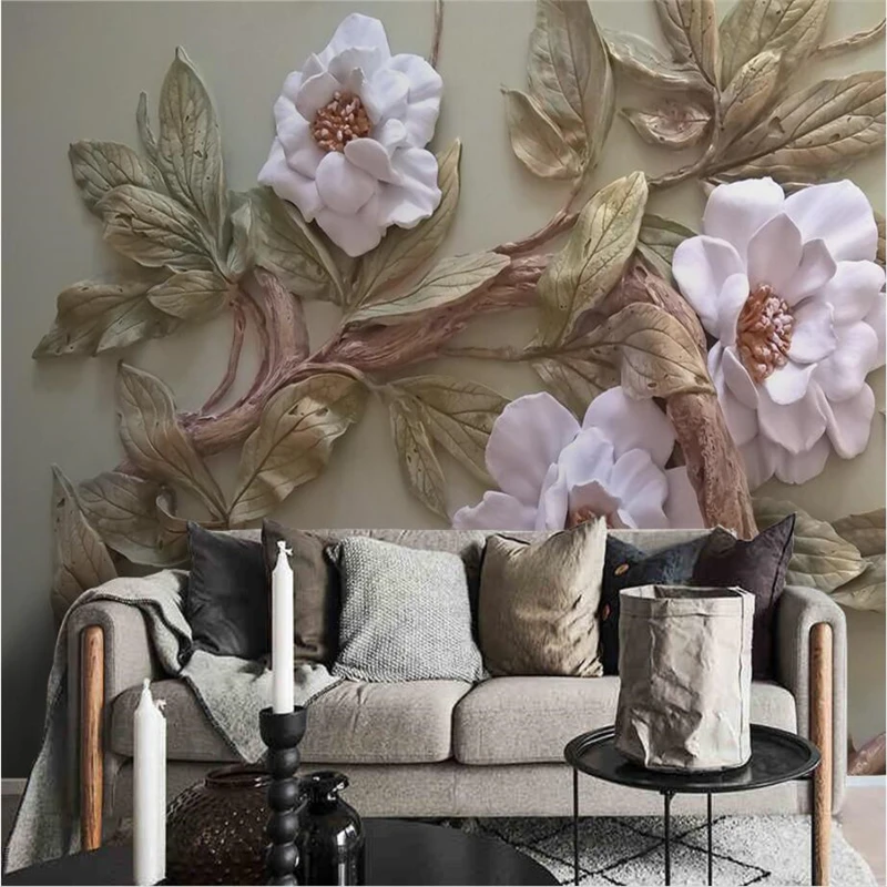 

beibehang Wallpaper custom living room bedroom Wallpaper 3D embossed flower tree TV sofa background wall decorative painting