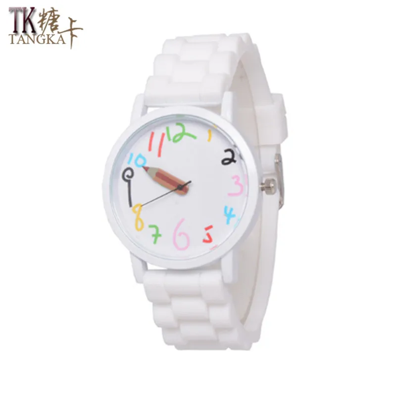 

2017 fashion female jelly sports watch students rubber Pencil pointer Clockwise display lovely boys and girls quartz watch