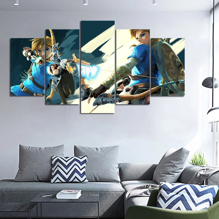 

5 Piece Canvas Painting the legend of zelda Poster Prints fashion game pictures framed wall art home decor