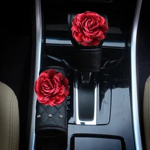 Хрустальный красный цветок розы чехол ручного тормоза автомобиля ручка переключения передач крышка Стразы кожа авто аксессуары для девочек