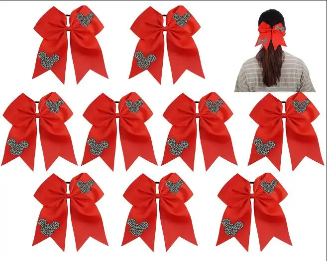 

NEW 7"Cheer Bow Cartoon sticker bowknot Cheerleading Dance Hair Bows elastic rubber band ponytail For Girls Hair Accessoires