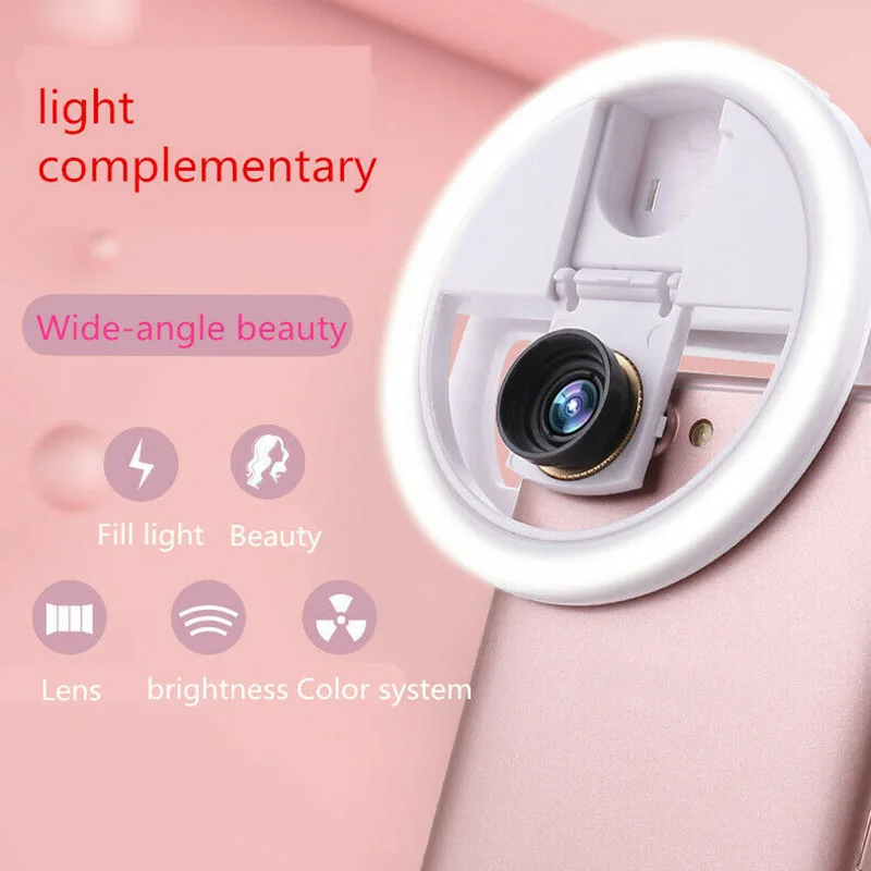 

High Quality Wide-angle Micro Lens Selfie Ring Light Flash LED Camera Phone Photography Tool