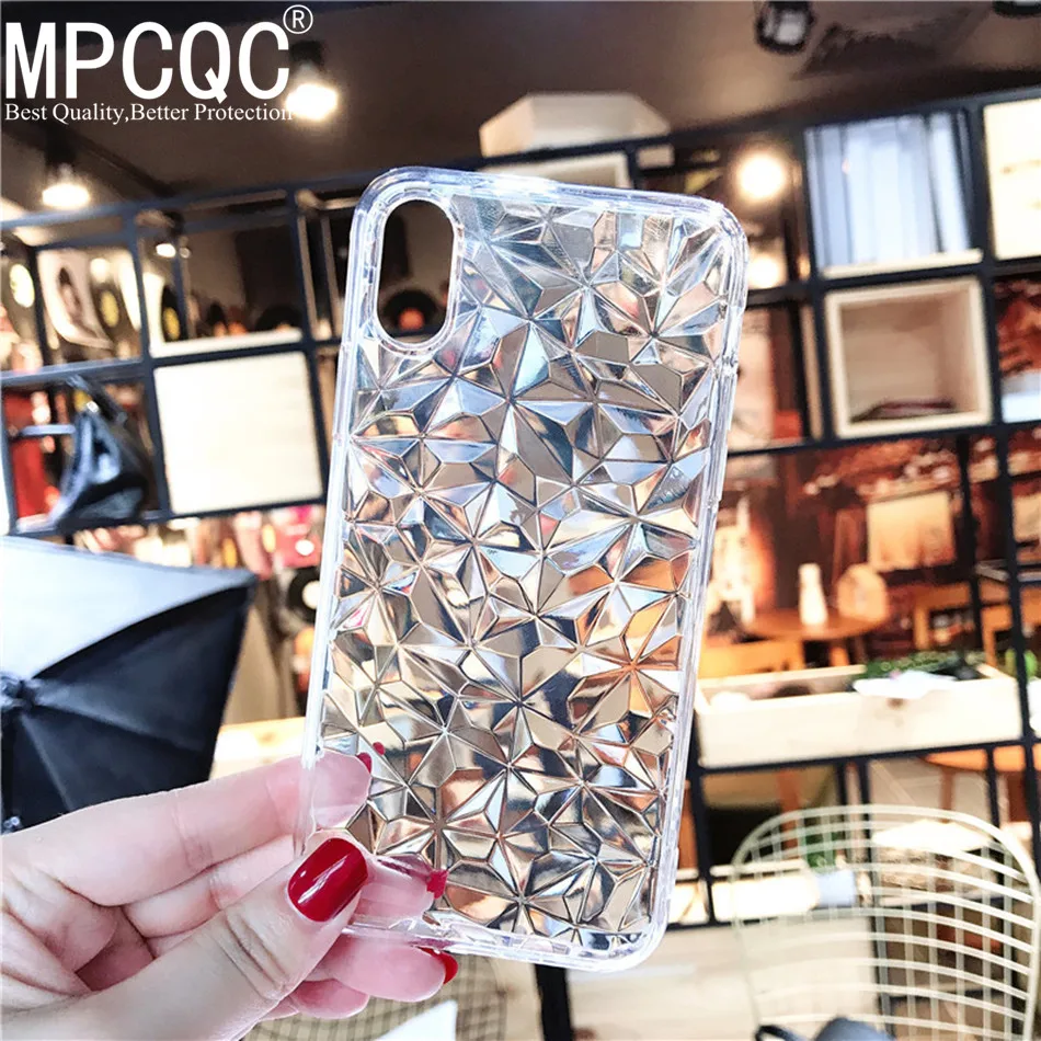 

MPCQC 3D Diamond Texture Case For iPhone 6 6s 7 8 Plus Soft Phone Cover for iPhone X XR XS Max Luxury Transparent Ultra Thin