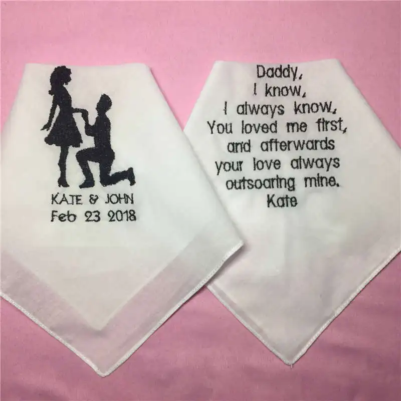 

1 Set/ 2pcs Wedding Handkerchiefs for Parents of the Bride and Groom, Embroidered Wedding Napkin and Hankie with Saying