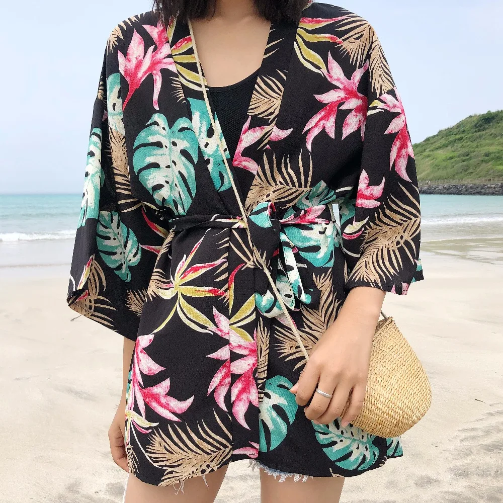

HARAJUKU floral print 2018 holiday style summer streetwear kimono cardigans feminino streetwear loose shirts womens (B1909)