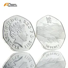 Moneda de copia chapada en oro y plata para natación, 50P 50 Pence Elizabeth II EIIR II 2011 británico