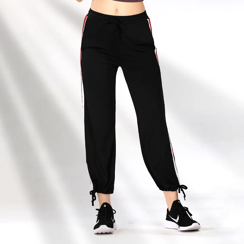 Женские тренировочные брюки, свободная спортивная одежда, быстросохнущие для бега, танцев, тренировок, модные брюки - Цвет: Черный