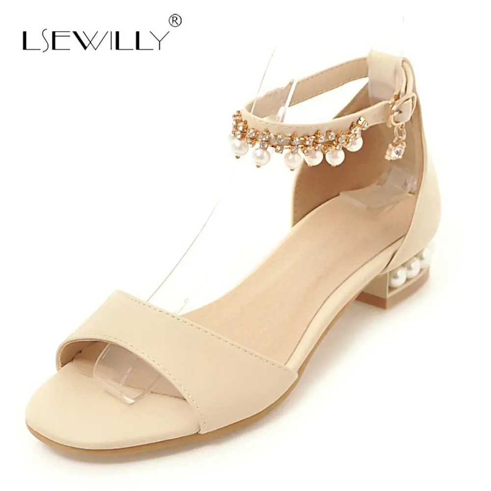 

Lsewilly Big Size 34-46 Peep Toe Rome Style Woman Shoes Concise Beading Square Low Heels Platform Dating Party Sandals S236