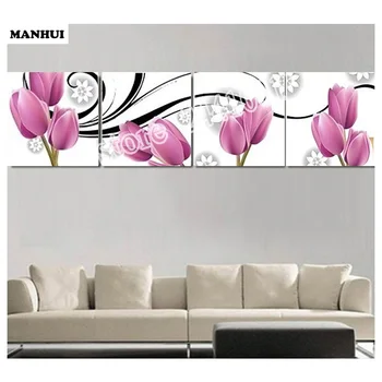 

5D diy diamond painting Tulip picture of rhinestone 4pcs Round cross stitch needlework home decorative relative gifts AF081