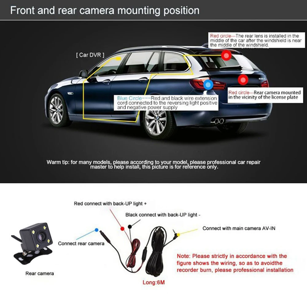 Camecho, Автомобильный видеорегистратор, 3 дюйма, двойной объектив, камера Dashcam FHD 1080 P, 170 градусов, регистратор, резервная камера заднего вида, ночное видение