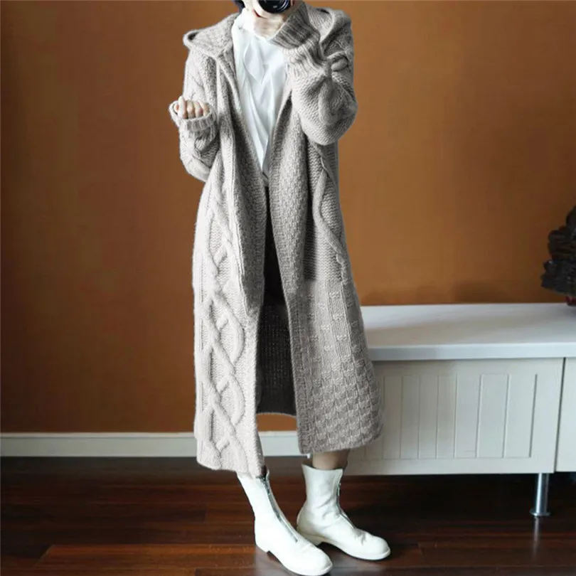  New Fashion Women Autumn Winter Keep Warm Casual Daily Hoodied Outwear Umbilical Twist Knitted Cardigan Sweater #4F09 (18)