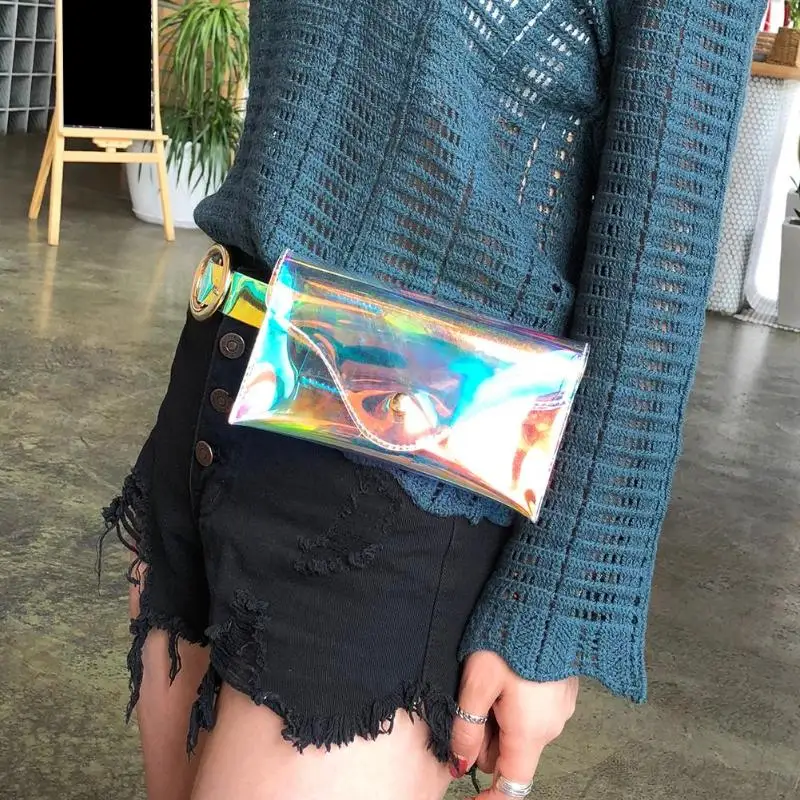 Для женщин ПВХ прозрачный поясные сумки леди Голограмма лазерная Fanny Pack Конверт Ясно поясная сумка Heuptas Pochete