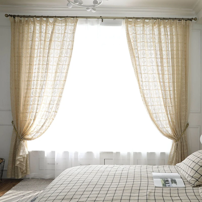 

Simanfei Ready made semi-blackout curtains blind panel fabrics for window Beige curtains living room window treatment