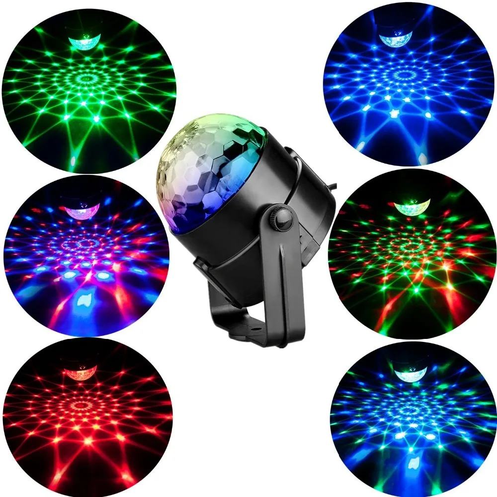 

DJ Lights RGB Led Stage Lightning Rotating Crystal Magic Ball Light Sound Activated for Disco Xmas KTV Club Pub Home Show