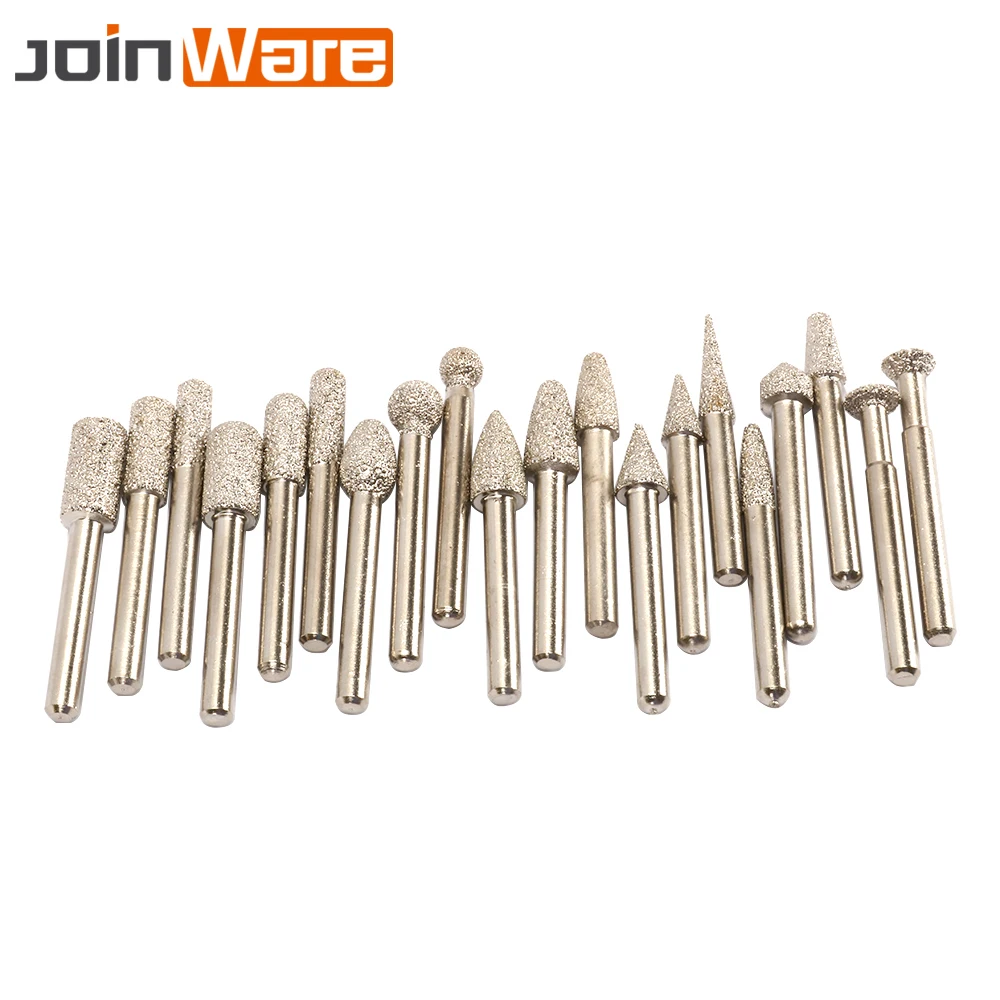 20Pcs 6mm Shank Diamond Grinding Head Engraving Abrasive Burrs Rotary