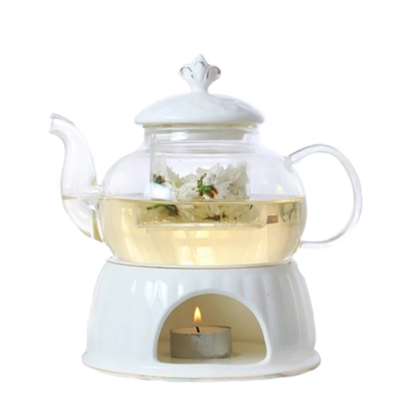 

European simple flower and fruit tea set candle heating glass ceramic boiled fruit tea set afternoon teapot cup